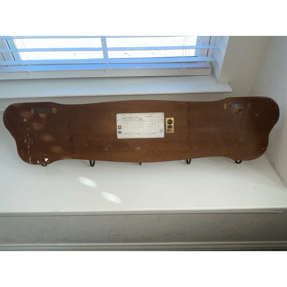 Vintage German STIL Wood Wall Shelf With‎ Coat Hooks Rattan/Cane Shelf READ